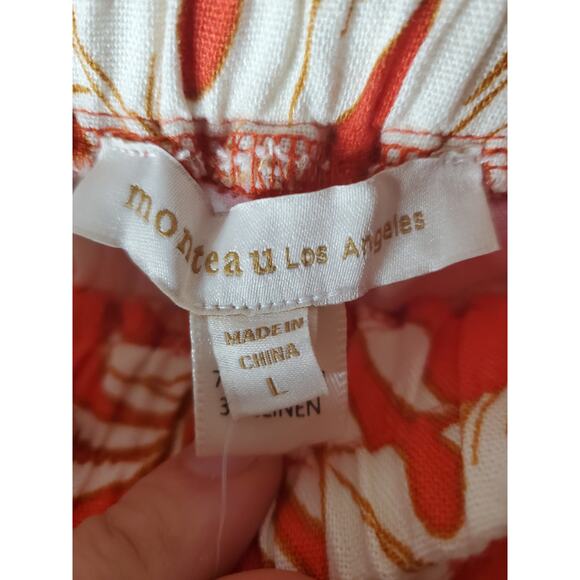 Monteau Tropical Leaf Print Linen Blend Pants, NWT, - Picture 5 of 6